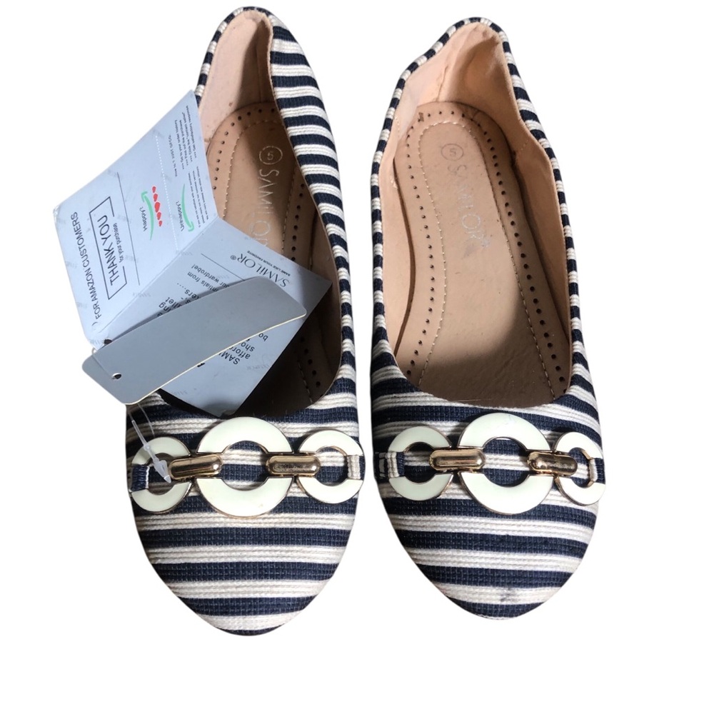 Samilor striped fabric slip on flat ballerina shoes Sz 5. New